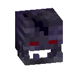 A Wither Skeleton's skull with a separated jaw, dim glowing red eyes and a large gash on the forehead.
