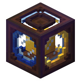A dark wooden framed box with glass sides. Inside is a floating and slowly rotating sun or moon depending on which mode it is in. At the top of the box is a wooden offering dish, like other Altars. The Multiblock Construct vaguely resembles an open-air shrine garden made of red nether brick and prismarine. It has one side dedicated to the sun with glowstone and gold and the other to the moon with sea lanterns and lapis.